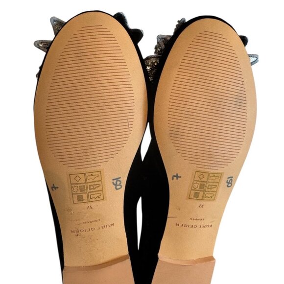 Kurt Geiger Size 37 / 7 Bow Ballerina flats black Velvet Rhinestone Bow Women’s - Picture 14 of 15